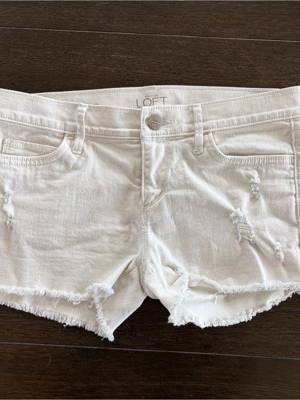 LOFT White Frayed Hem Distressed Denim Shorts 99% Cotton Women's Size 25